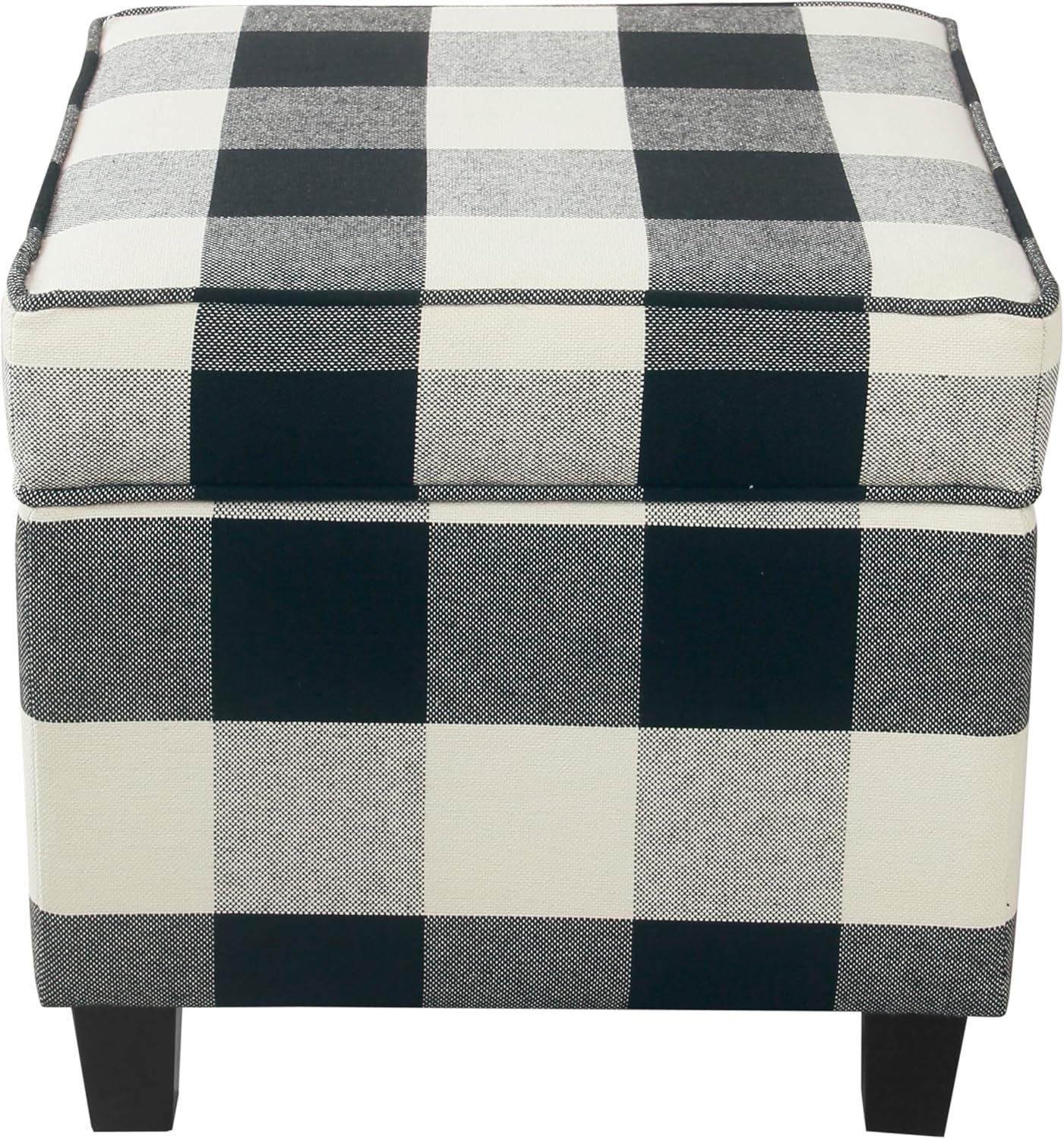 imageHomePop Small Square Storage Ottoman with LiftOff Top Blue Geometric Pattern Cotton Fabric Upholstered Accent Footrest Stool with Wood Legs for Living Room Bedroom EntrywayBlack