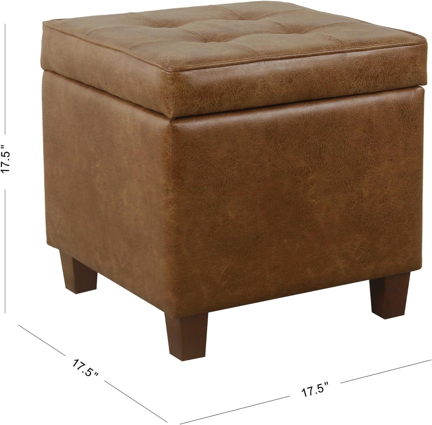 imageHomePop Small Square Storage Ottoman with LiftOff Top Blue Geometric Pattern Cotton Fabric Upholstered Accent Footrest Stool with Wood Legs for Living Room Bedroom EntrywayLight Brown