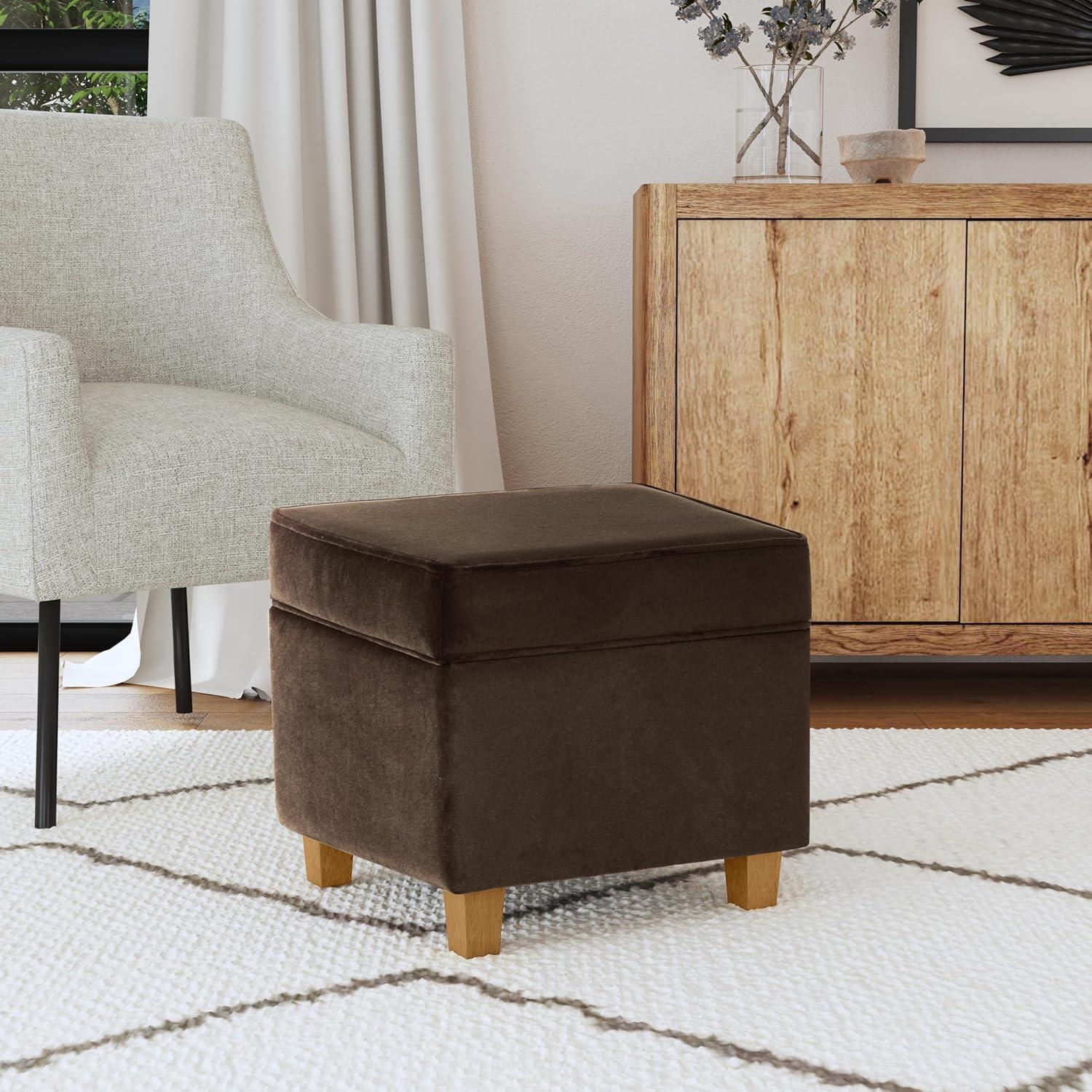 imageHomePop Small Square Storage Ottoman with LiftOff Top Blue Geometric Pattern Cotton Fabric Upholstered Accent Footrest Stool with Wood Legs for Living Room Bedroom EntrywayChocolate Brown Velvet