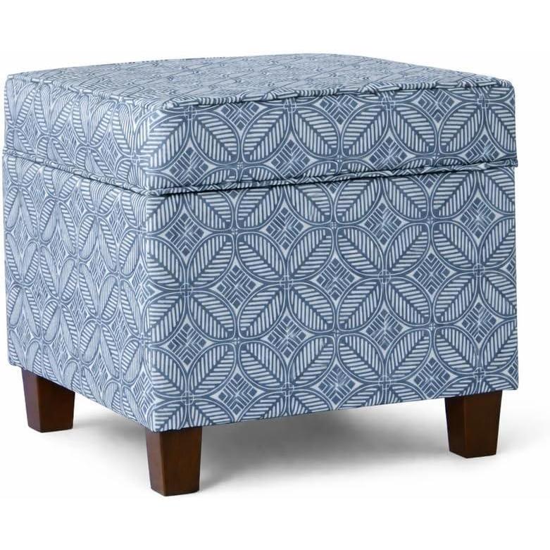 imageHomePop Small Square Storage Ottoman with LiftOff Top Blue Geometric Pattern Cotton Fabric Upholstered Accent Footrest Stool with Wood Legs for Living Room Bedroom EntrywayBlue Indigo Print