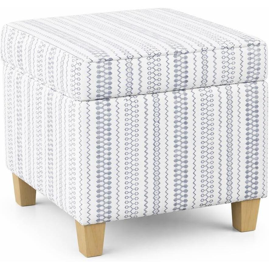 imageHomePop Small Square Storage Ottoman with LiftOff Top Blue Geometric Pattern Cotton Fabric Upholstered Accent Footrest Stool with Wood Legs for Living Room Bedroom EntrywayBlue