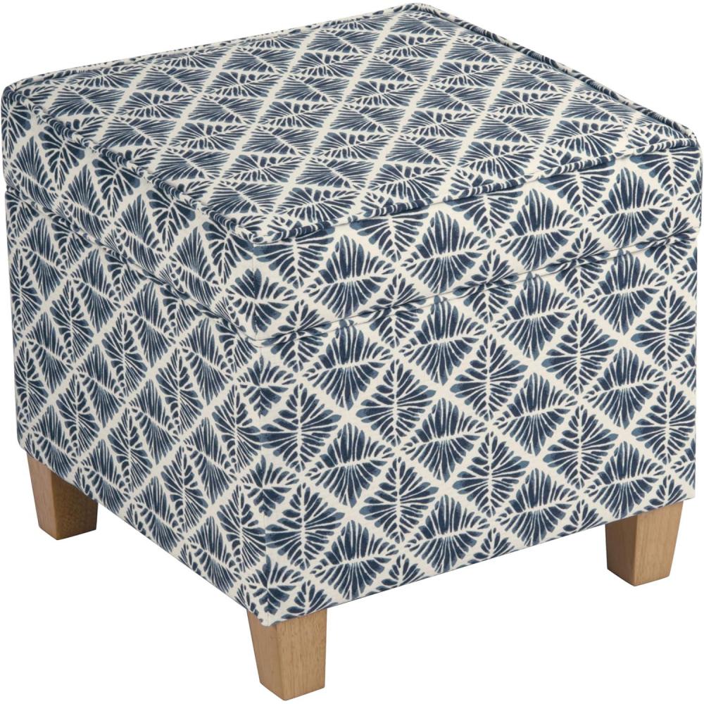 imageHomePop Small Square Storage Ottoman with LiftOff Top Blue Geometric Pattern Cotton Fabric Upholstered Accent Footrest Stool with Wood Legs for Living Room Bedroom EntrywayBlue Geometric Pattern