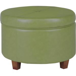 HomePop Large Round Storage Ottoman – Blue Woven Fabric(Moss Green)