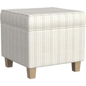 HomePop Small Square Storage Ottoman with Lift-Off Top, Blue Geometric Pattern Cotton Fabric Upholstered Accent Footrest Stool with Wood Legs for Living Room Bedroom Entryway(Marigold Pinstripe Cream Fabric)