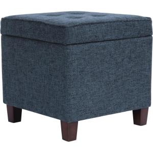 HomePop Small Square Storage Ottoman with Lift-Off Top, Blue Geometric Pattern Cotton Fabric Upholstered Accent Footrest Stool with Wood Legs for Living Room Bedroom Entryway(Navy)