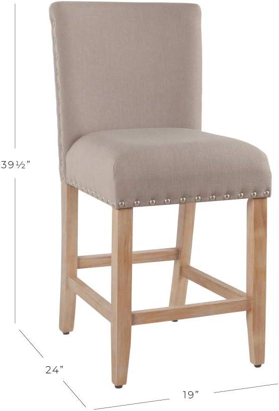 imageHomepop Home Decor Nailhead Trim Counter Height Bar Stools 24 Inch Bar Stools Decorative Home Furniture Flax TanLight Gray