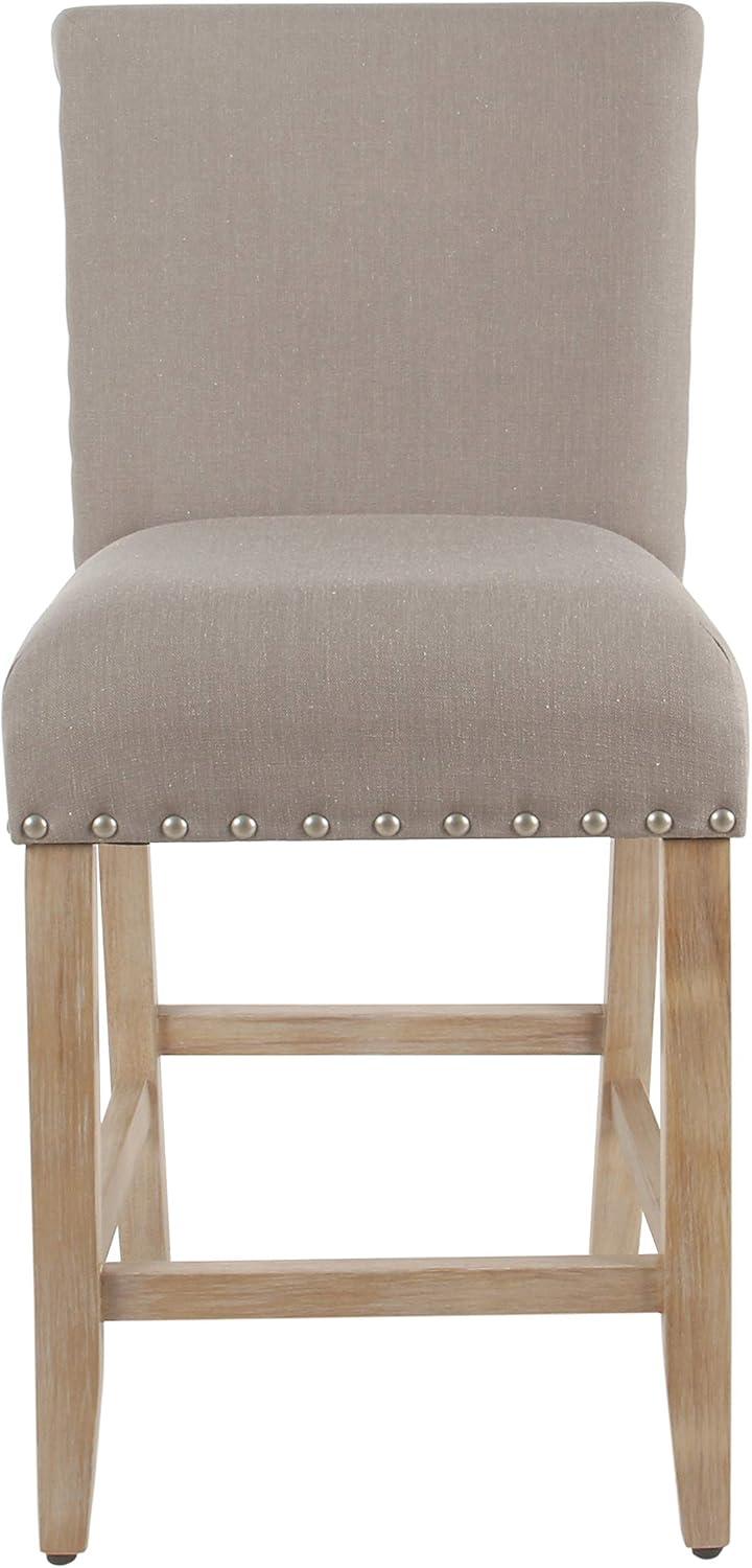 imageHomepop Home Decor Nailhead Trim Counter Height Bar Stools 24 Inch Bar Stools Decorative Home Furniture Flax TanLight Gray