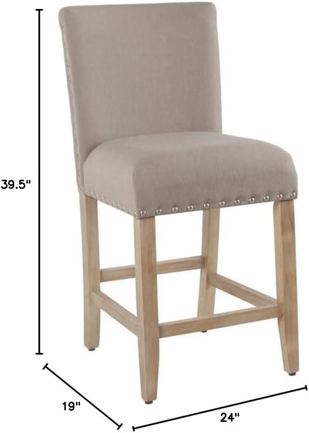 imageHomepop Home Decor Nailhead Trim Counter Height Bar Stools 24 Inch Bar Stools Decorative Home Furniture Flax TanLight Gray