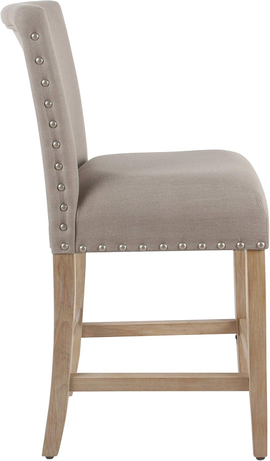 imageHomepop Home Decor Nailhead Trim Counter Height Bar Stools 24 Inch Bar Stools Decorative Home Furniture Flax TanLight Gray