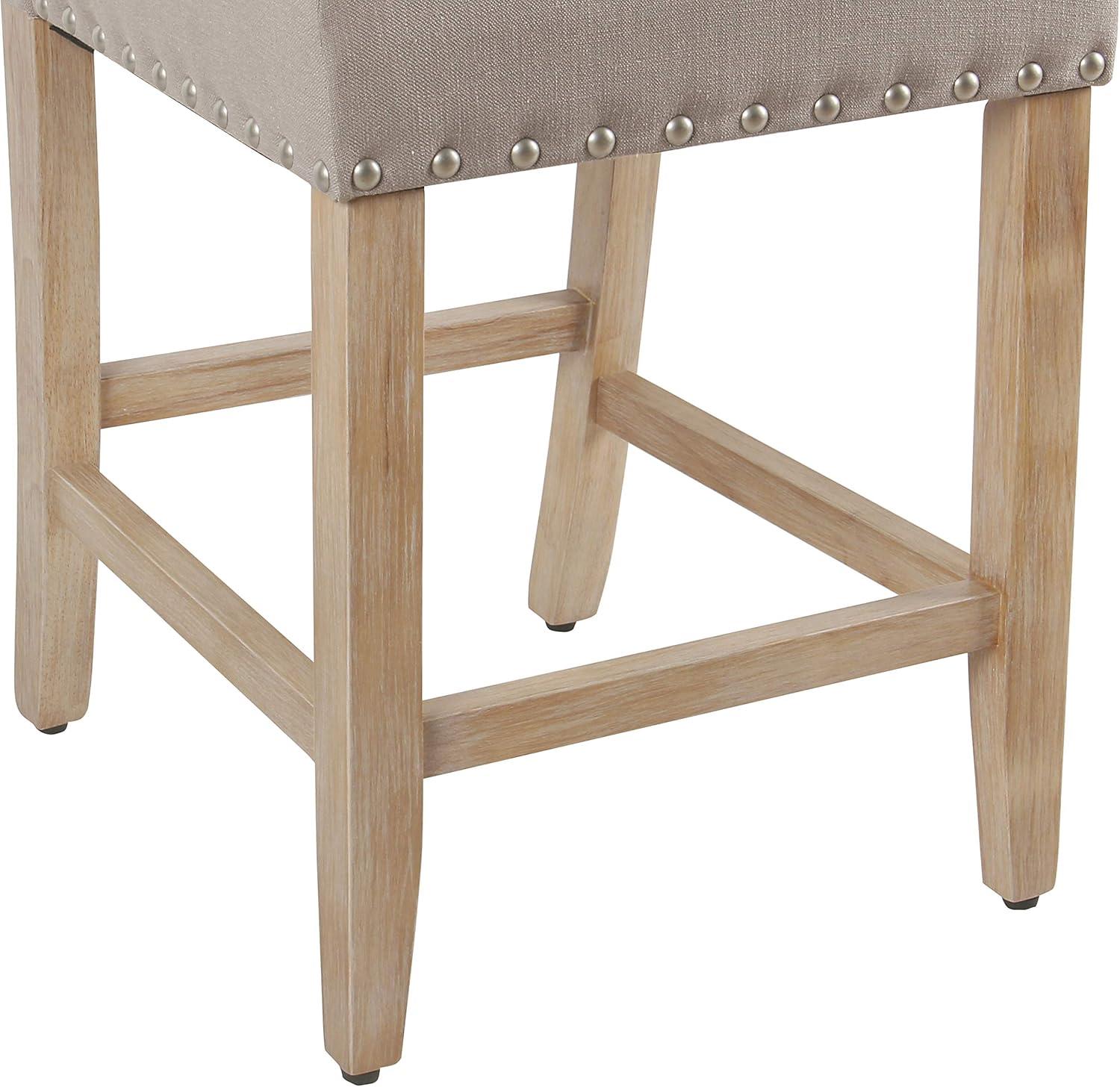 imageHomepop Home Decor Nailhead Trim Counter Height Bar Stools 24 Inch Bar Stools Decorative Home Furniture Flax TanLight Gray