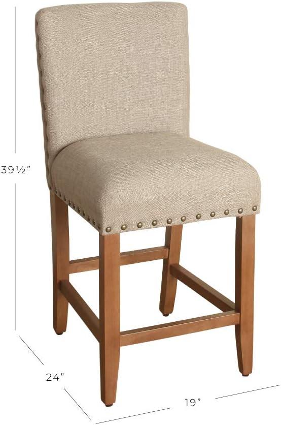 imageHomepop Home Decor Nailhead Trim Counter Height Bar Stools 24 Inch Bar Stools Decorative Home Furniture Flax TanNatural Linen