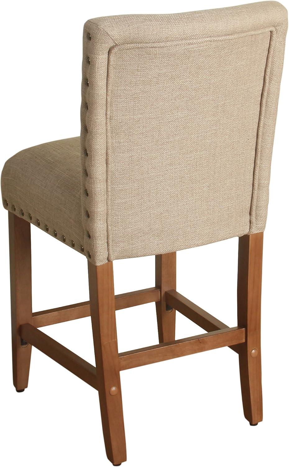 imageHomepop Home Decor Nailhead Trim Counter Height Bar Stools 24 Inch Bar Stools Decorative Home Furniture Flax TanNatural Linen