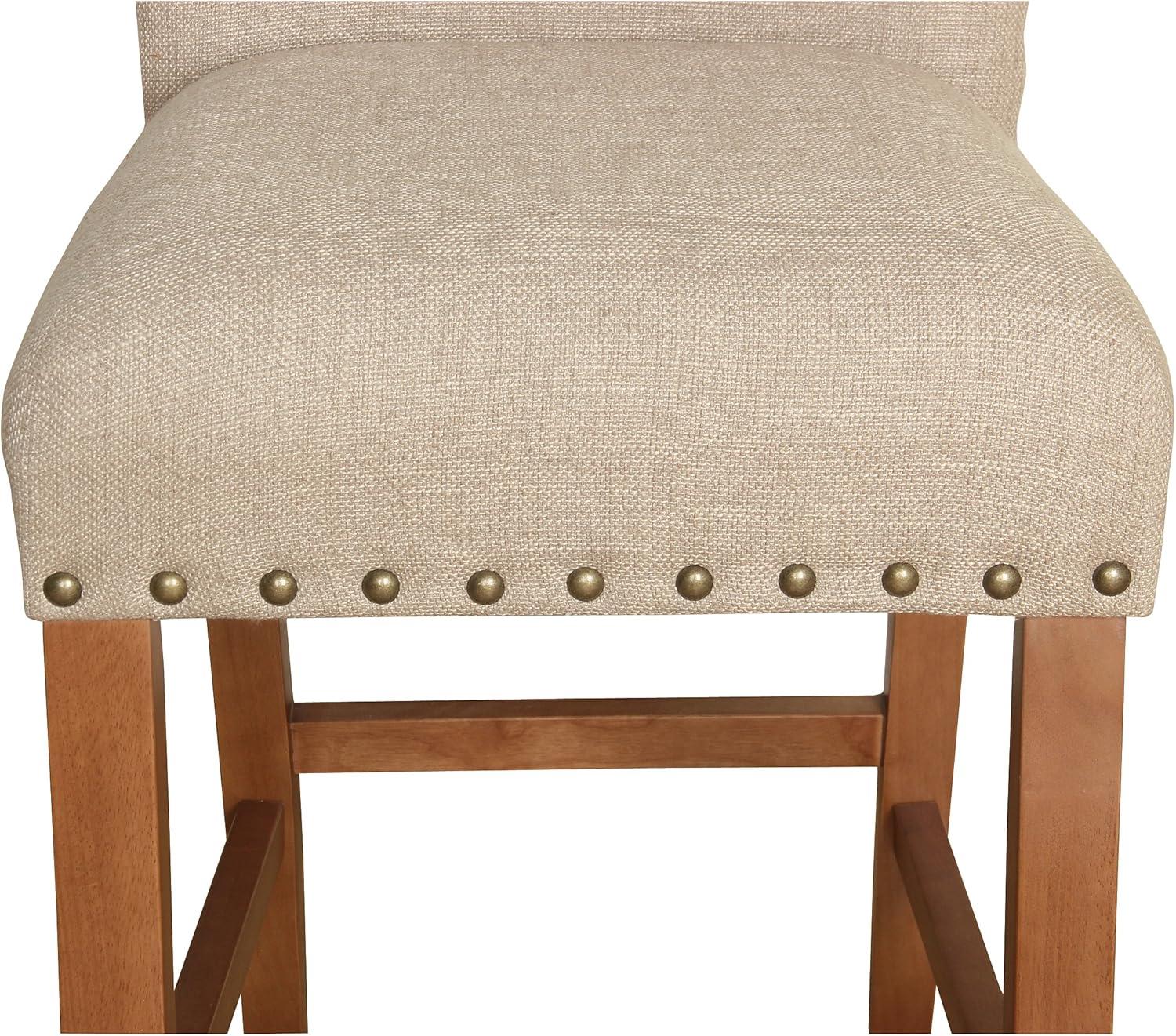 imageHomepop Home Decor Nailhead Trim Counter Height Bar Stools 24 Inch Bar Stools Decorative Home Furniture Flax TanNatural Linen
