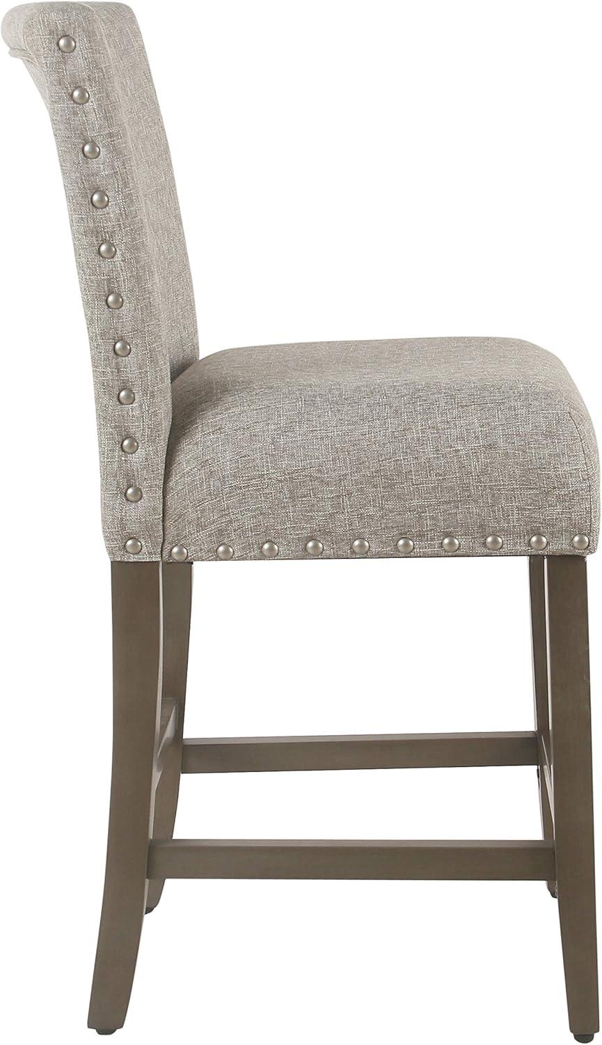 imageHomepop Home Decor Nailhead Trim Counter Height Bar Stools 24 Inch Bar Stools Decorative Home Furniture Flax TanWarm Brown