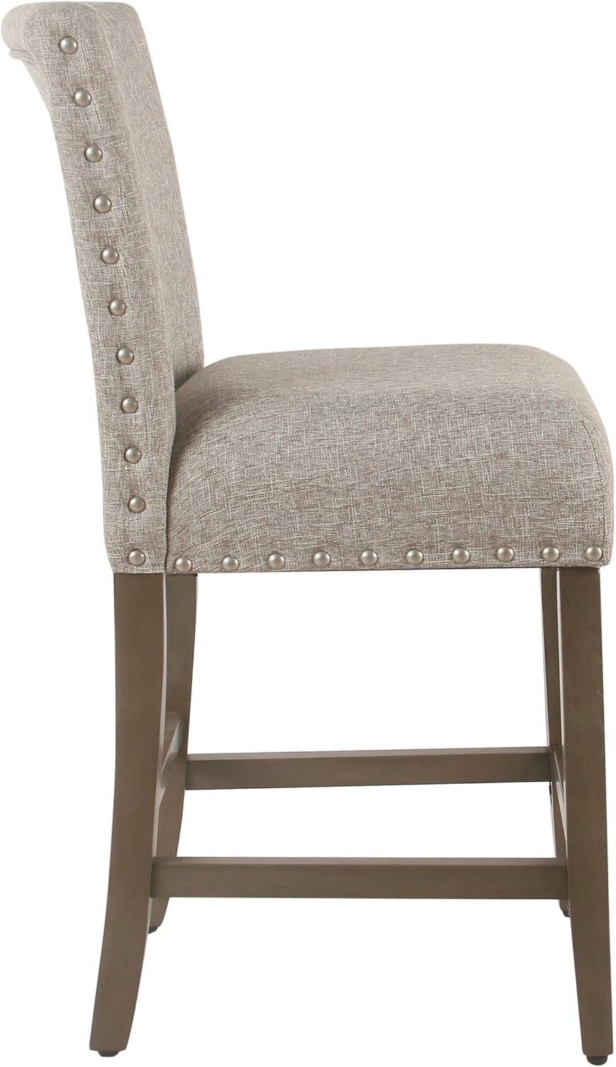 imageHomepop Home Decor Nailhead Trim Counter Height Bar Stools 24 Inch Bar Stools Decorative Home Furniture Flax TanWarm Brown