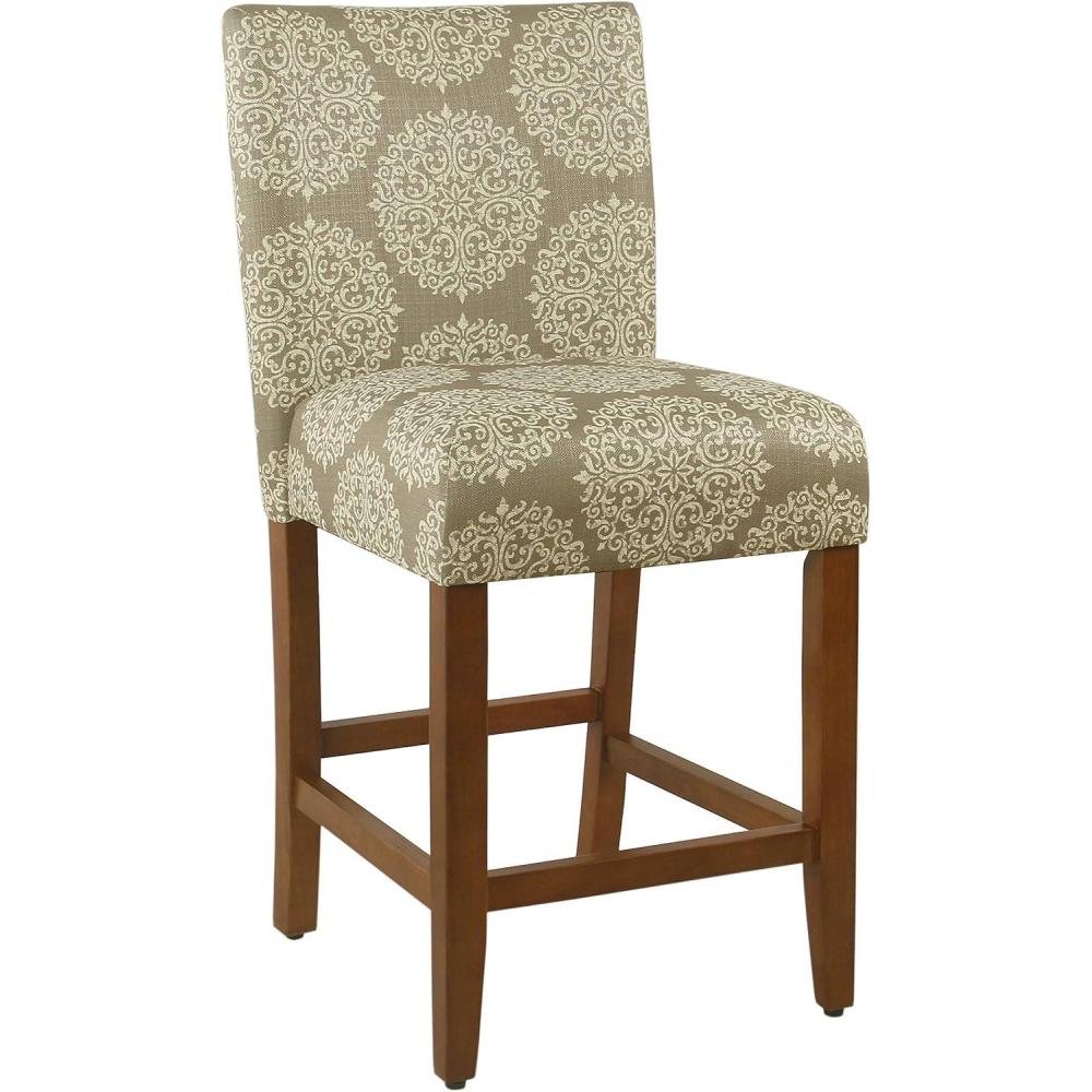 imageHomepop Home Decor  Nailhead Trim Counter Height Bar Stools  24 Inch Bar Stools  Decorative Home Furniture Flax TanDark Taupe and Cream Medallion
