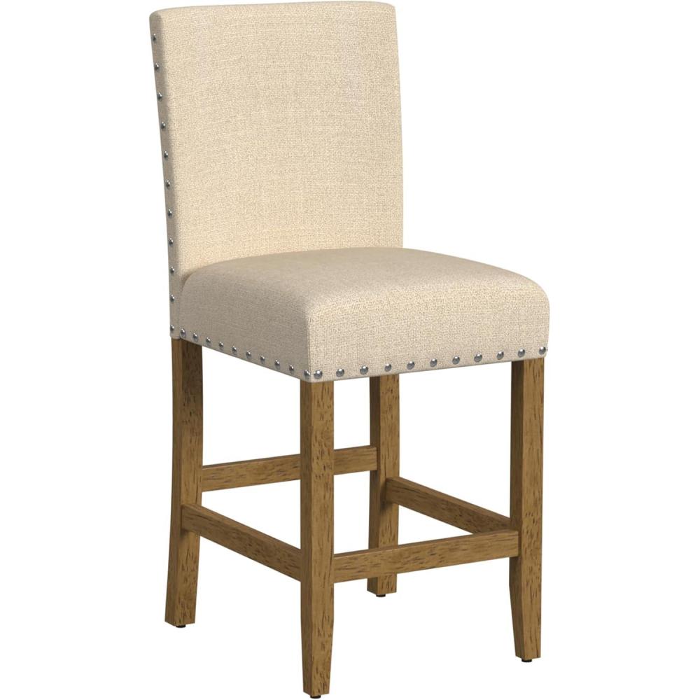 imageHomepop Home Decor  Nailhead Trim Counter Height Bar Stools  24 Inch Bar Stools  Decorative Home Furniture Flax TanFlax Tan
