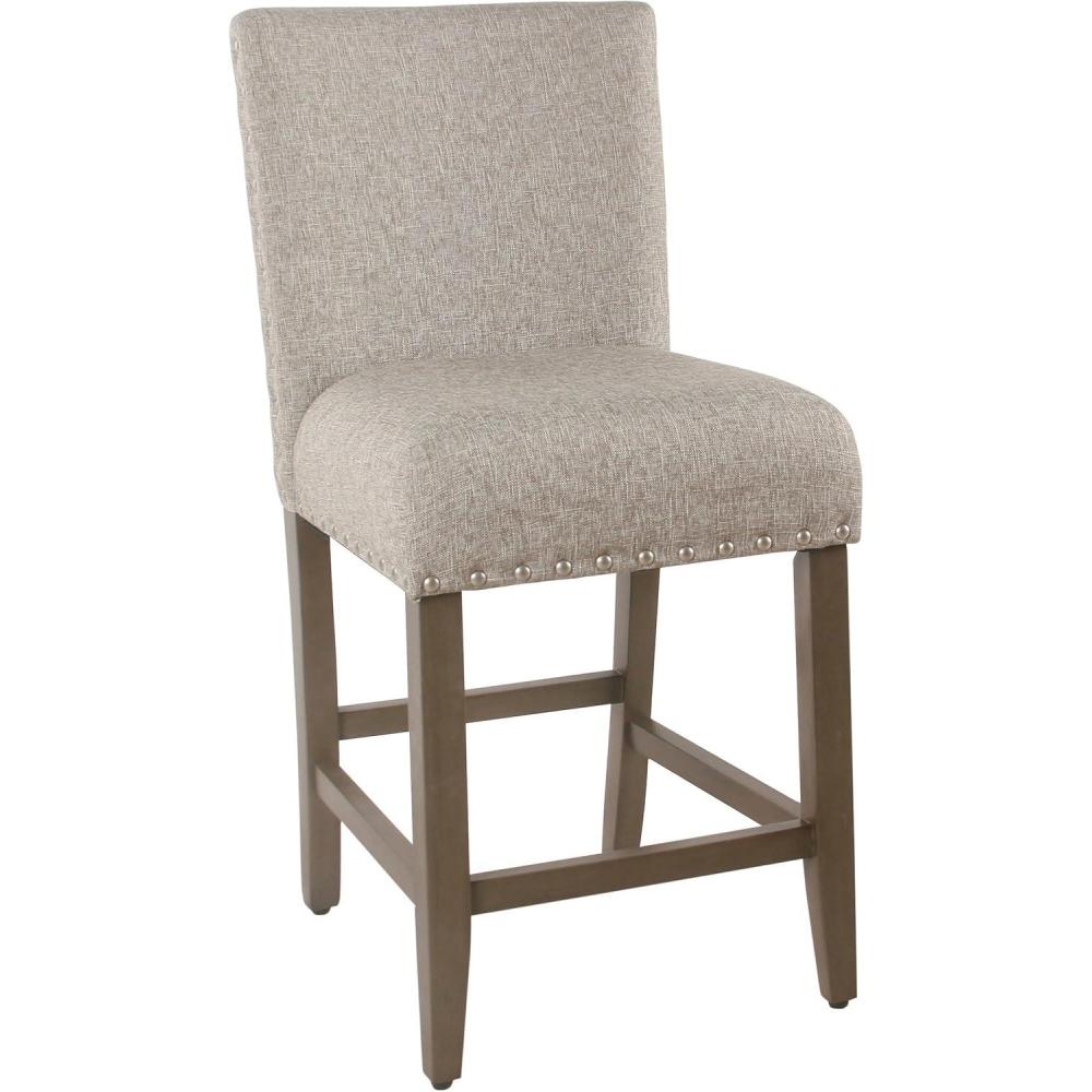 imageHomepop Home Decor  Nailhead Trim Counter Height Bar Stools  24 Inch Bar Stools  Decorative Home Furniture Flax TanWarm Brown