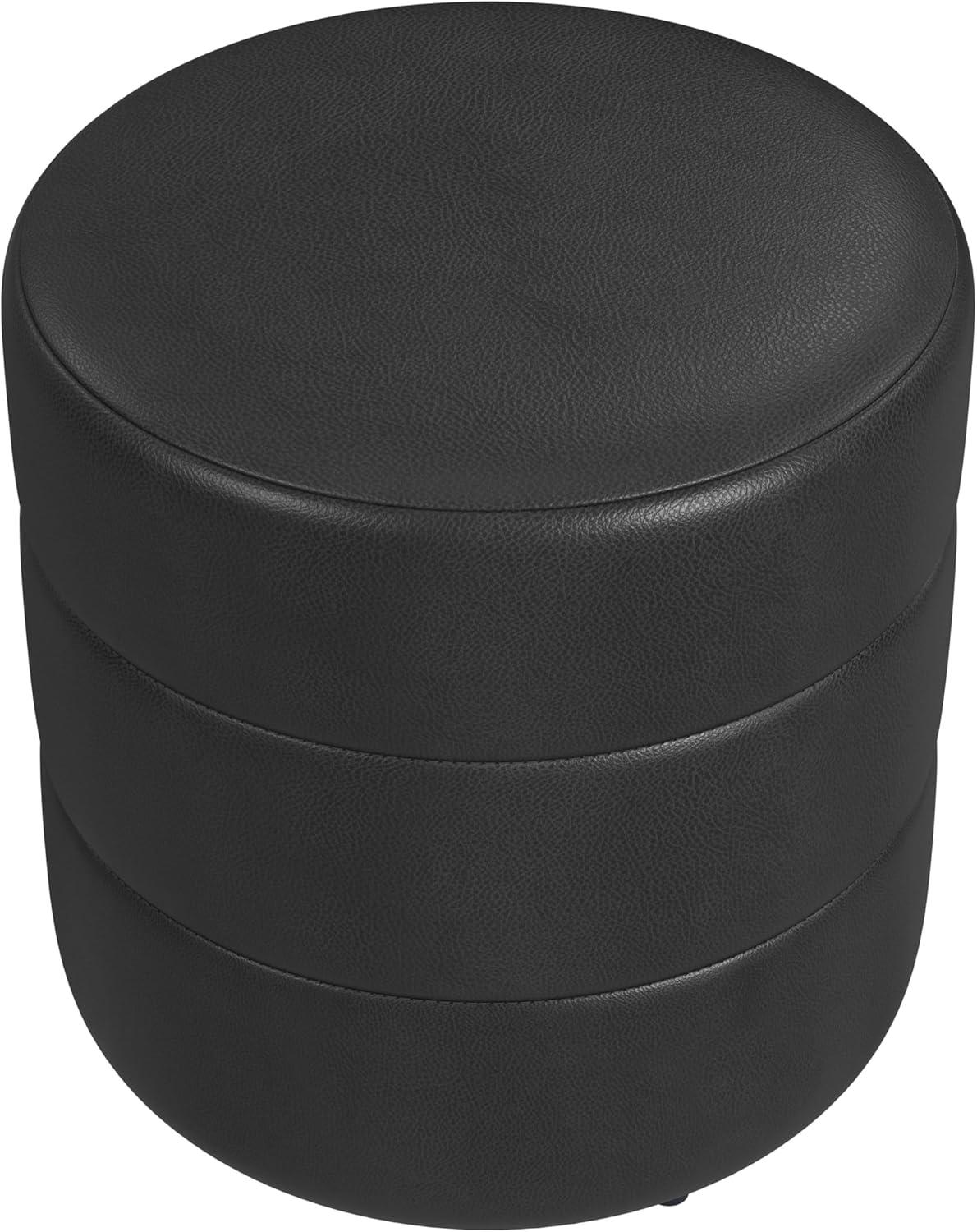 imageHomePop Upholstered Faux Leather Round Ottoman No Lid Seat Only HomePop Home Dcor Round Pouf Foot Rest Cream Faux LeatherBlack Faux Leather