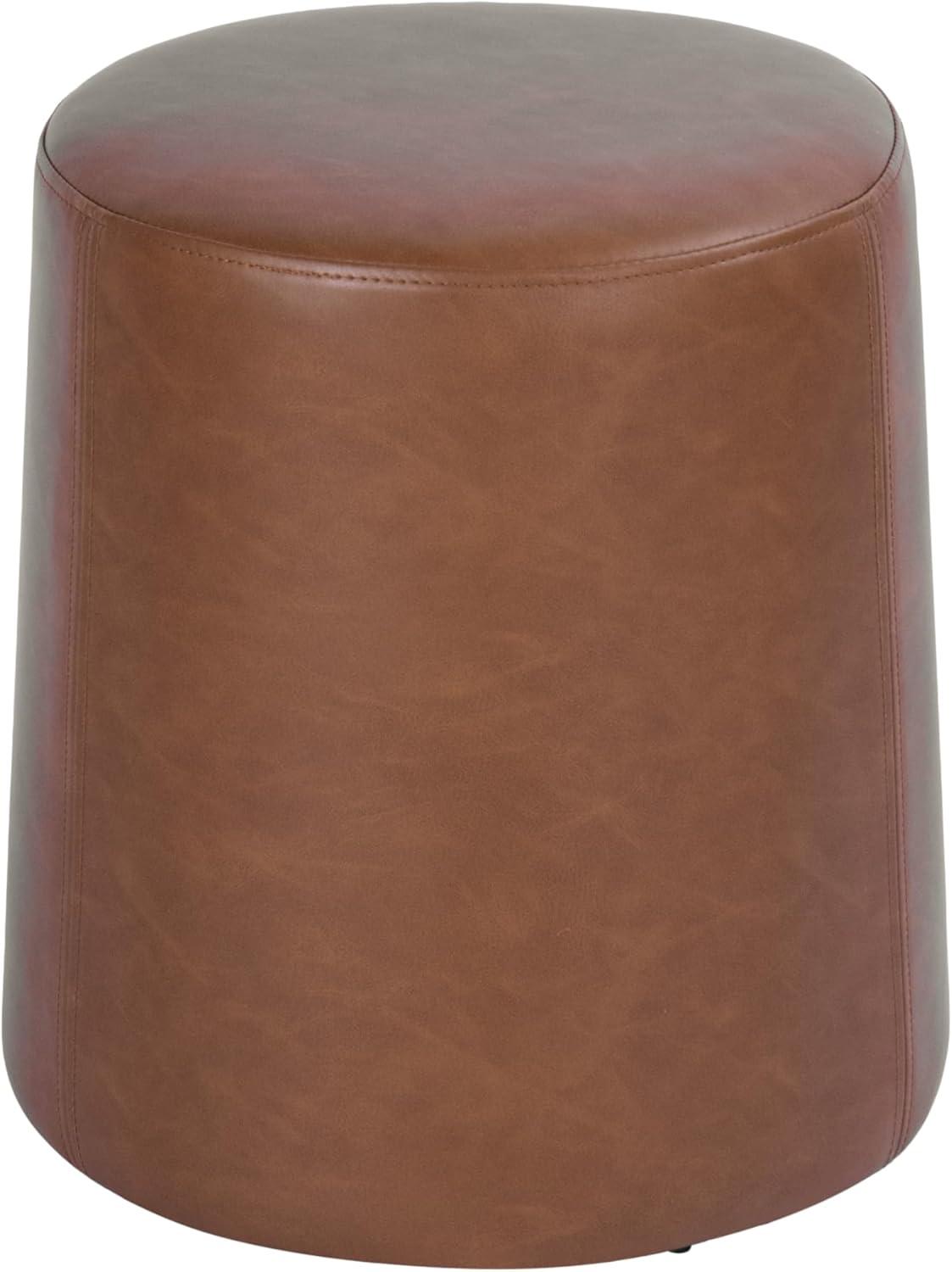 imageHomePop Upholstered Faux Leather Round Ottoman No Lid Seat Only HomePop Home Dcor Round Pouf Foot Rest Cream Faux LeatherChestnut Faux Leather