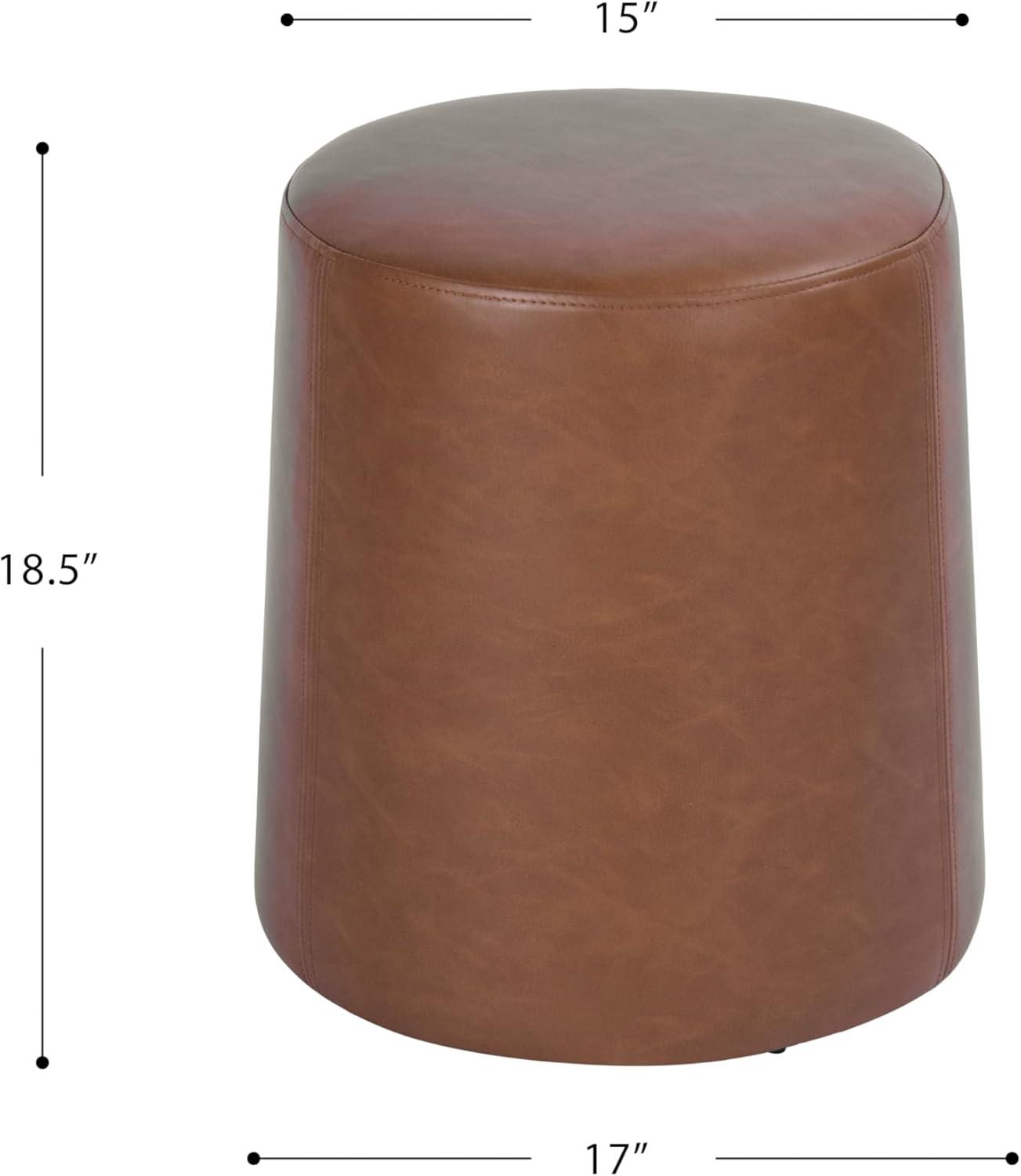 imageHomePop Upholstered Faux Leather Round Ottoman No Lid Seat Only HomePop Home Dcor Round Pouf Foot Rest Cream Faux LeatherChestnut Faux Leather