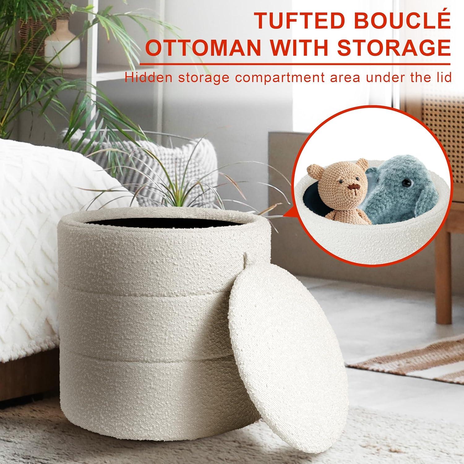 imageHomePop Upholstered Faux Leather Round Ottoman No Lid Seat Only HomePop Home Dcor Round Pouf Foot Rest Cream Faux LeatherCream