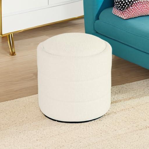 imageHomePop Upholstered Faux Leather Round Ottoman No Lid Seat Only HomePop Home Dcor Round Pouf Foot Rest Cream Faux LeatherCream