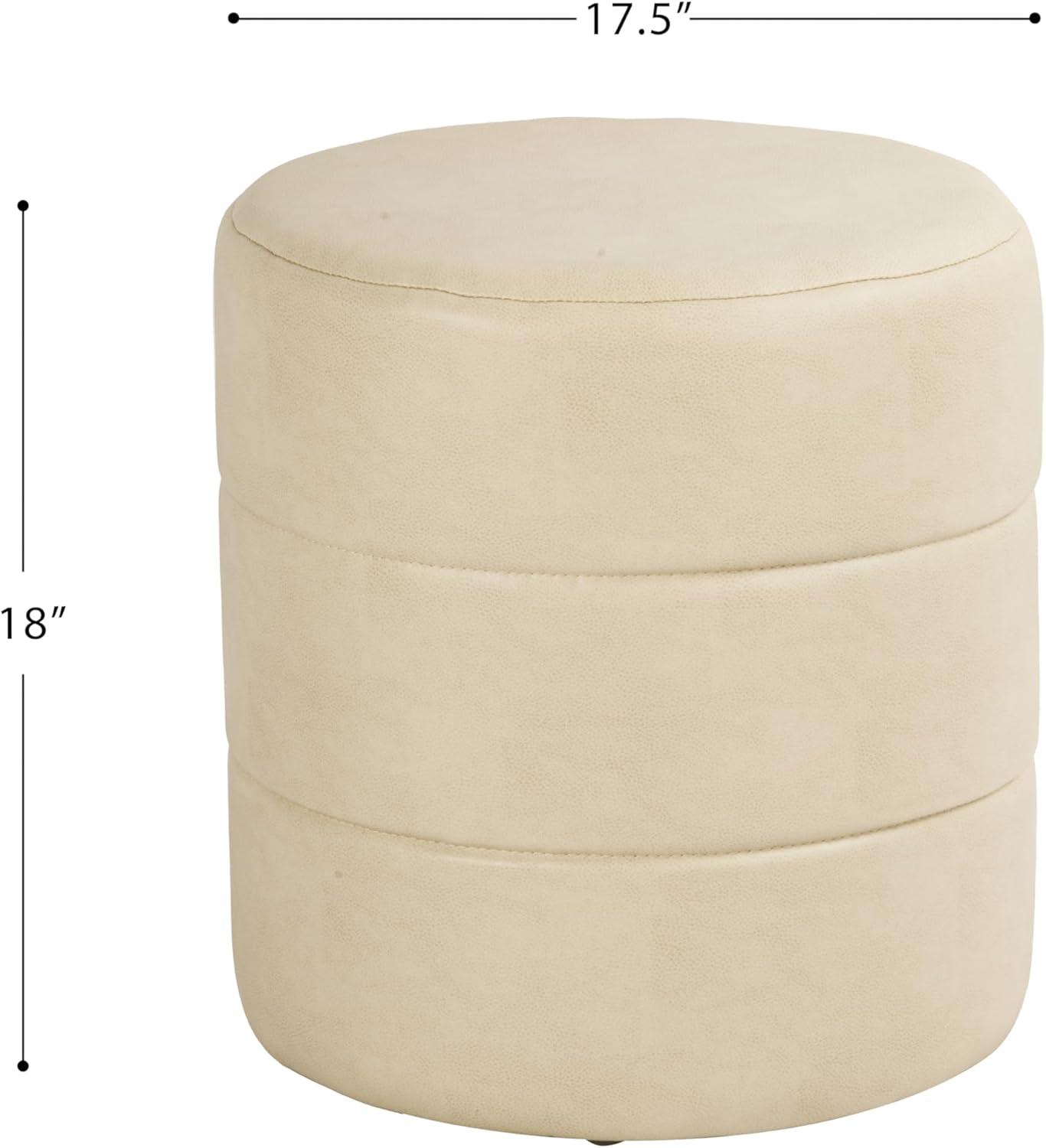 imageHomePop Upholstered Faux Leather Round Ottoman No Lid Seat Only HomePop Home Dcor Round Pouf Foot Rest Cream Faux LeatherCream Faux Leather