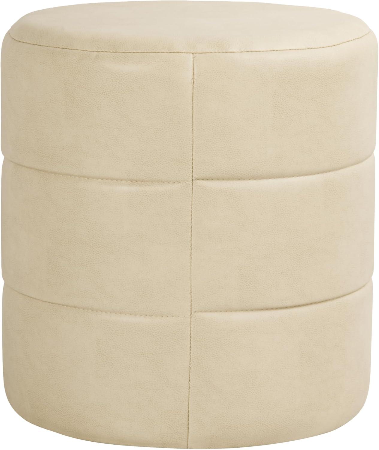 imageHomePop Upholstered Faux Leather Round Ottoman No Lid Seat Only HomePop Home Dcor Round Pouf Foot Rest Cream Faux LeatherCream Faux Leather
