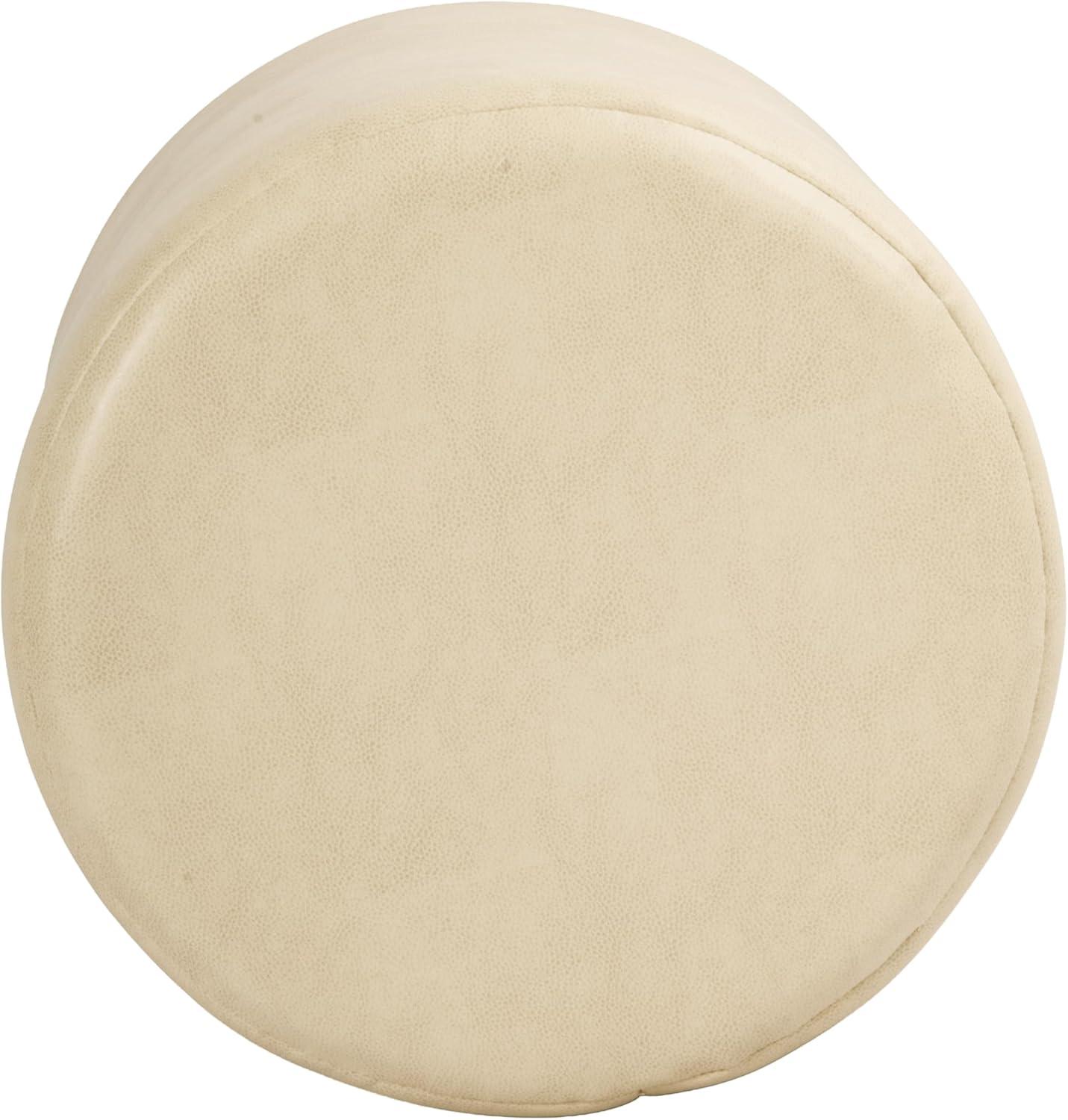 imageHomePop Upholstered Faux Leather Round Ottoman No Lid Seat Only HomePop Home Dcor Round Pouf Foot Rest Cream Faux LeatherCream Faux Leather