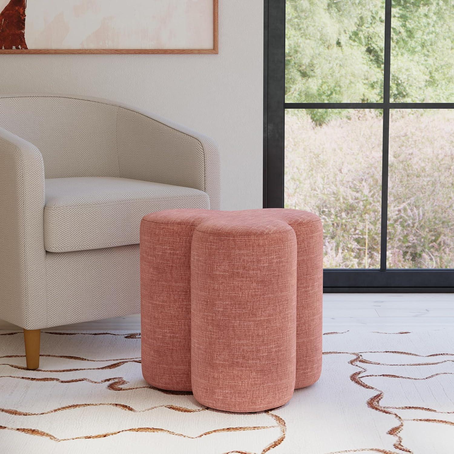 imageHomePop Upholstered Faux Leather Round Ottoman No Lid Seat Only HomePop Home Dcor Round Pouf Foot Rest Cream Faux LeatherPink Chenille