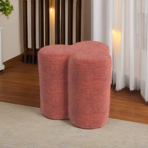imageHomePop Upholstered Faux Leather Round Ottoman No Lid Seat Only HomePop Home Dcor Round Pouf Foot Rest Cream Faux LeatherPink Chenille