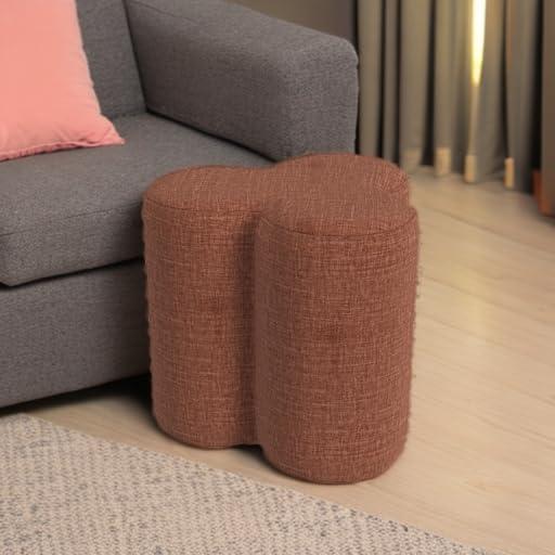 imageHomePop Upholstered Faux Leather Round Ottoman No Lid Seat Only HomePop Home Dcor Round Pouf Foot Rest Cream Faux LeatherRust Orange Chenille
