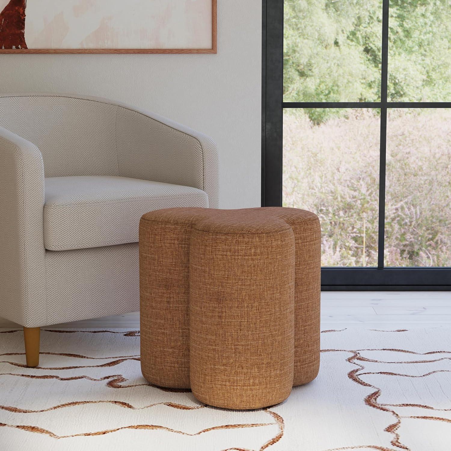 imageHomePop Upholstered Faux Leather Round Ottoman No Lid Seat Only HomePop Home Dcor Round Pouf Foot Rest Cream Faux LeatherRust Orange Chenille