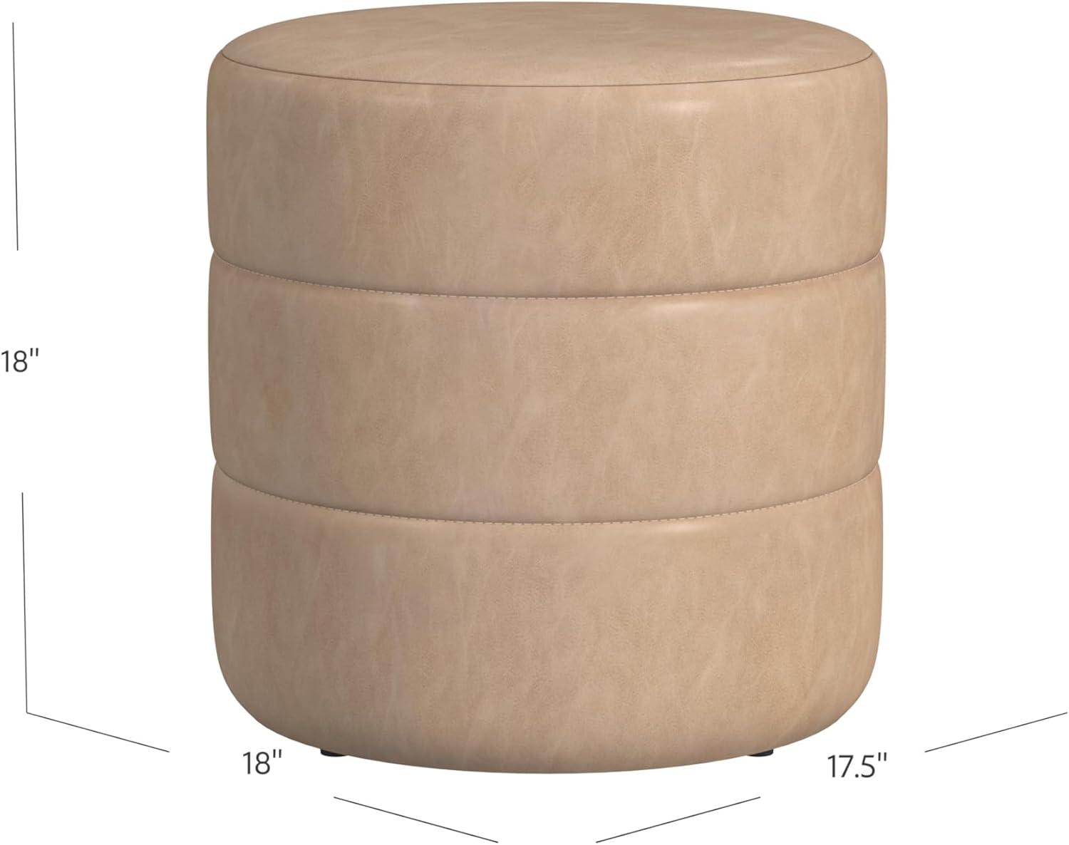 imageHomePop Upholstered Faux Leather Round Ottoman No Lid Seat Only HomePop Home Dcor Round Pouf Foot Rest Cream Faux LeatherSand Faux Leather