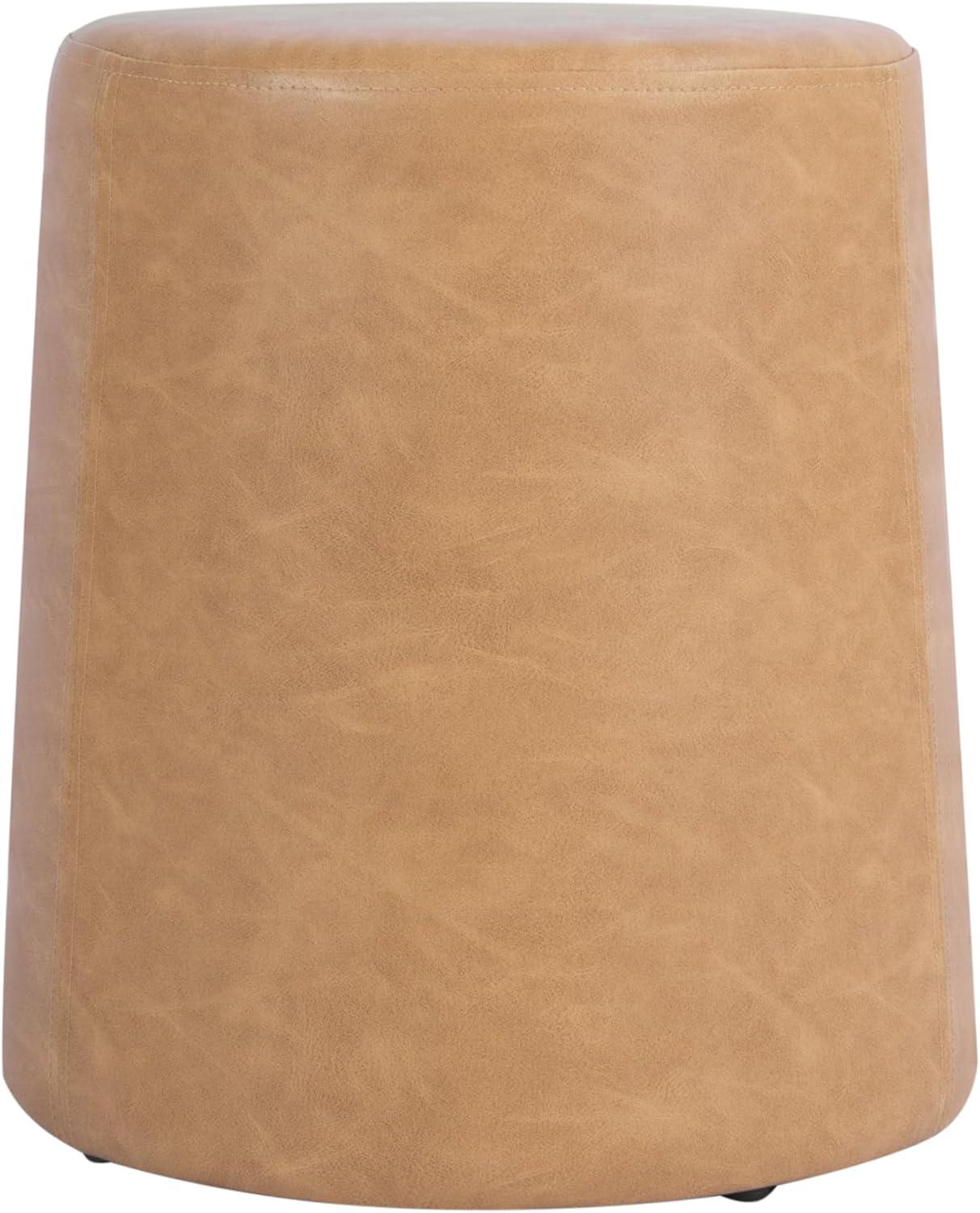 imageHomePop Upholstered Faux Leather Round Ottoman No Lid Seat Only HomePop Home Dcor Round Pouf Foot Rest Cream Faux LeatherSand Faux Leather