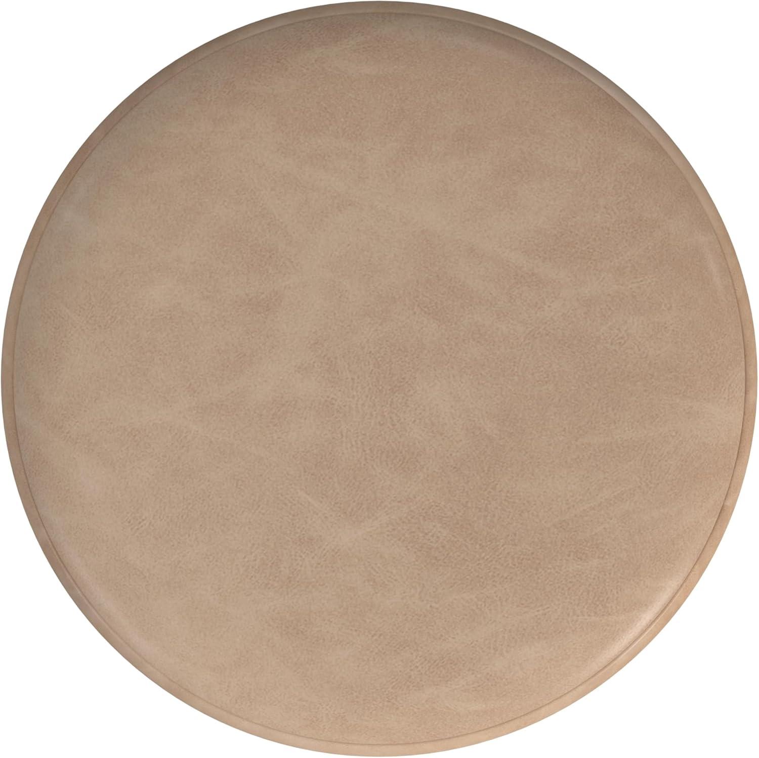 imageHomePop Upholstered Faux Leather Round Ottoman No Lid Seat Only HomePop Home Dcor Round Pouf Foot Rest Cream Faux LeatherSand Faux Leather