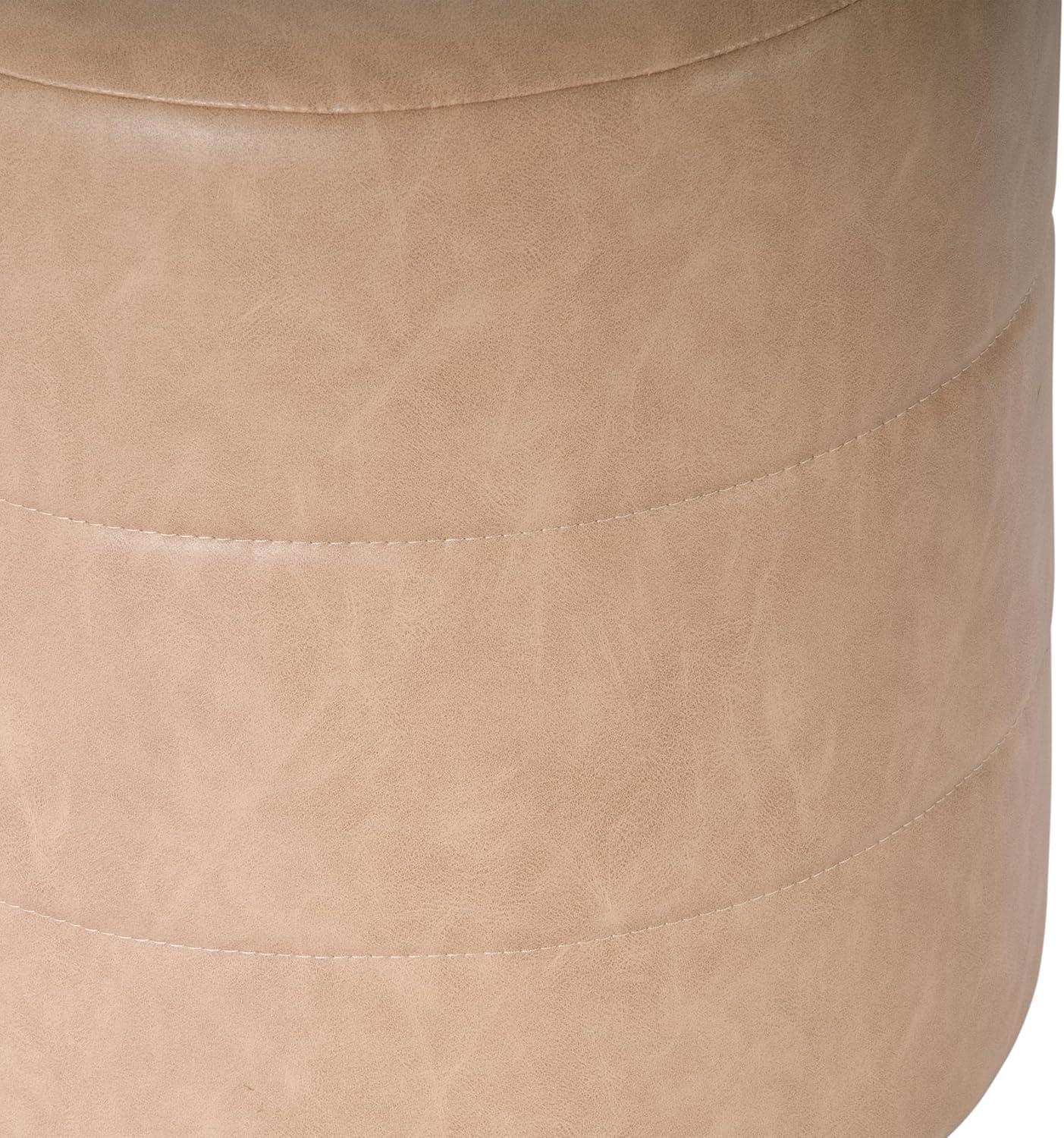imageHomePop Upholstered Faux Leather Round Ottoman No Lid Seat Only HomePop Home Dcor Round Pouf Foot Rest Cream Faux LeatherSand Faux Leather