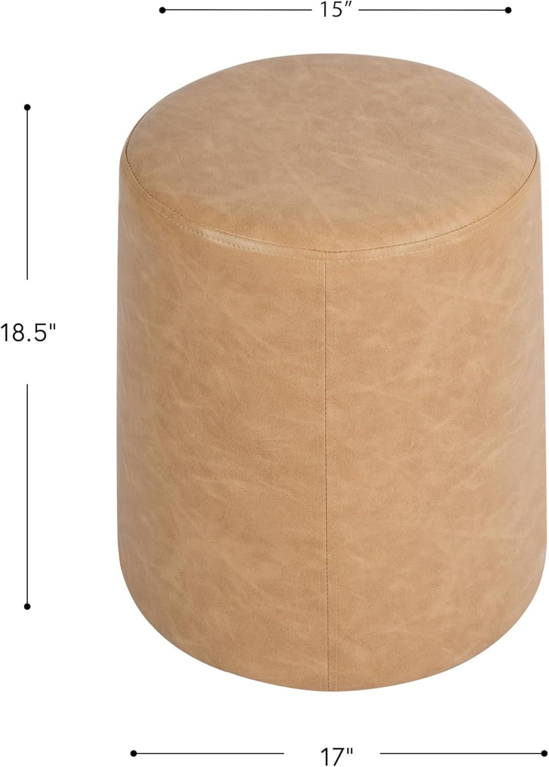 imageHomePop Upholstered Faux Leather Round Ottoman No Lid Seat Only HomePop Home Dcor Round Pouf Foot Rest Cream Faux LeatherSand Faux Leather