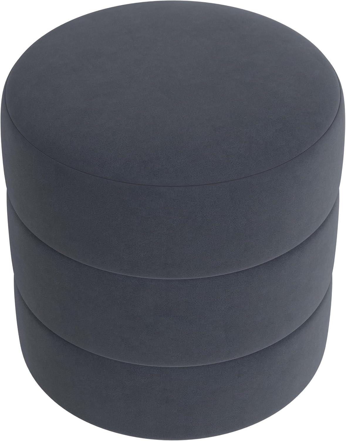 imageHomePop Upholstered Faux Leather Round Ottoman No Lid Seat Only HomePop Home Dcor Round Pouf Foot Rest Cream Faux LeatherSteel Blue Velvet