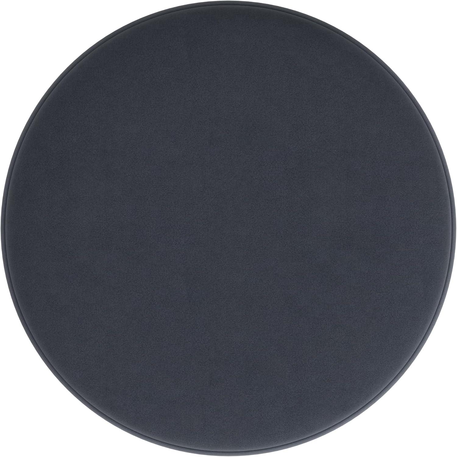 imageHomePop Upholstered Faux Leather Round Ottoman No Lid Seat Only HomePop Home Dcor Round Pouf Foot Rest Cream Faux LeatherSteel Blue Velvet