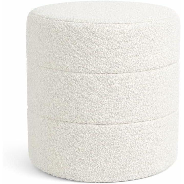 imageHomePop Upholstered Faux Leather Round Ottoman No Lid Seat Only HomePop Home Dcor Round Pouf Foot Rest Cream Faux LeatherCream Boucle