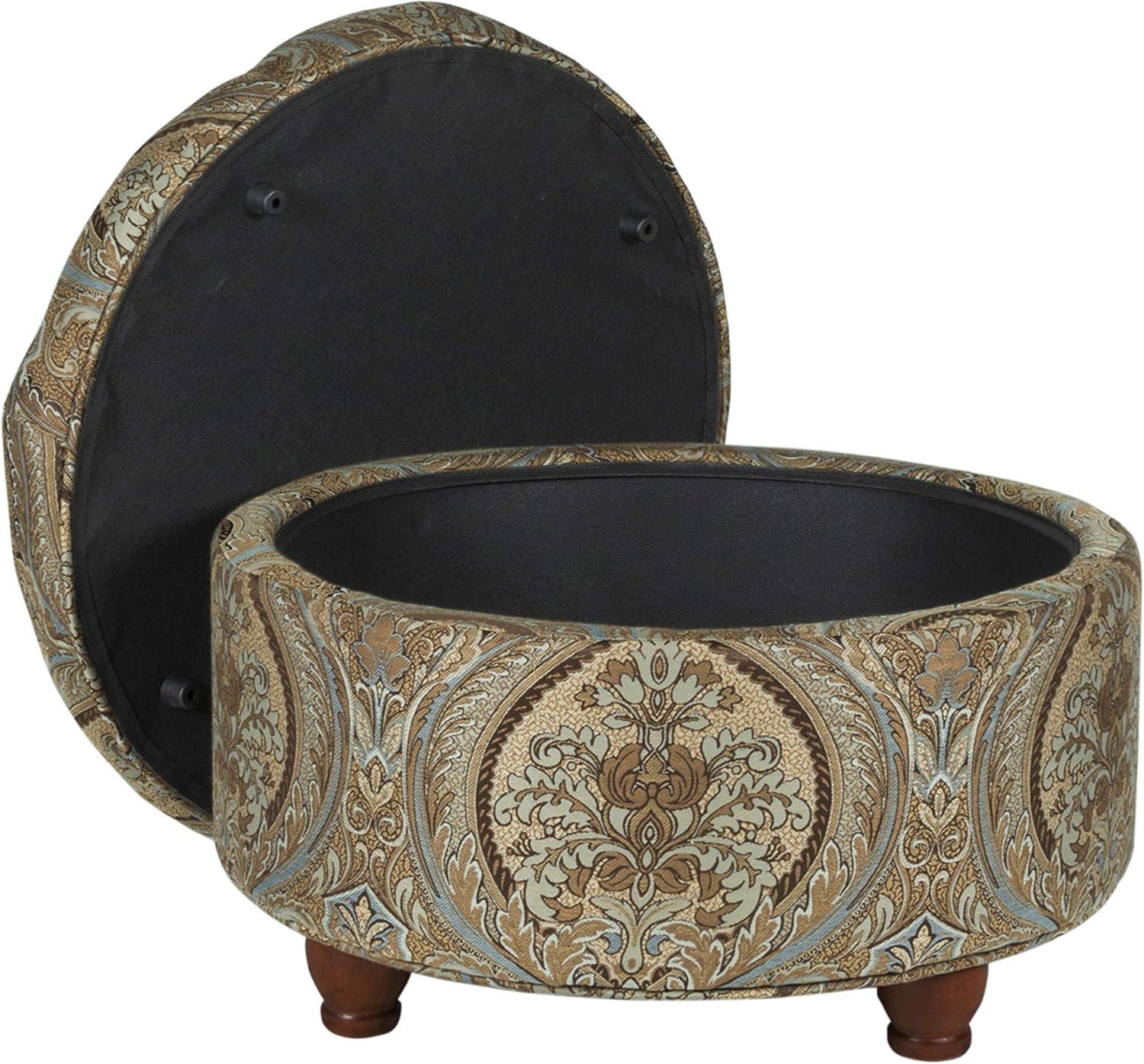 imageHomePop Home Decor Button Round Storage Ottoman Ottoman with Storage for Living Room amp Bedroom Light Camel Faux LeatherBrown and Teal
