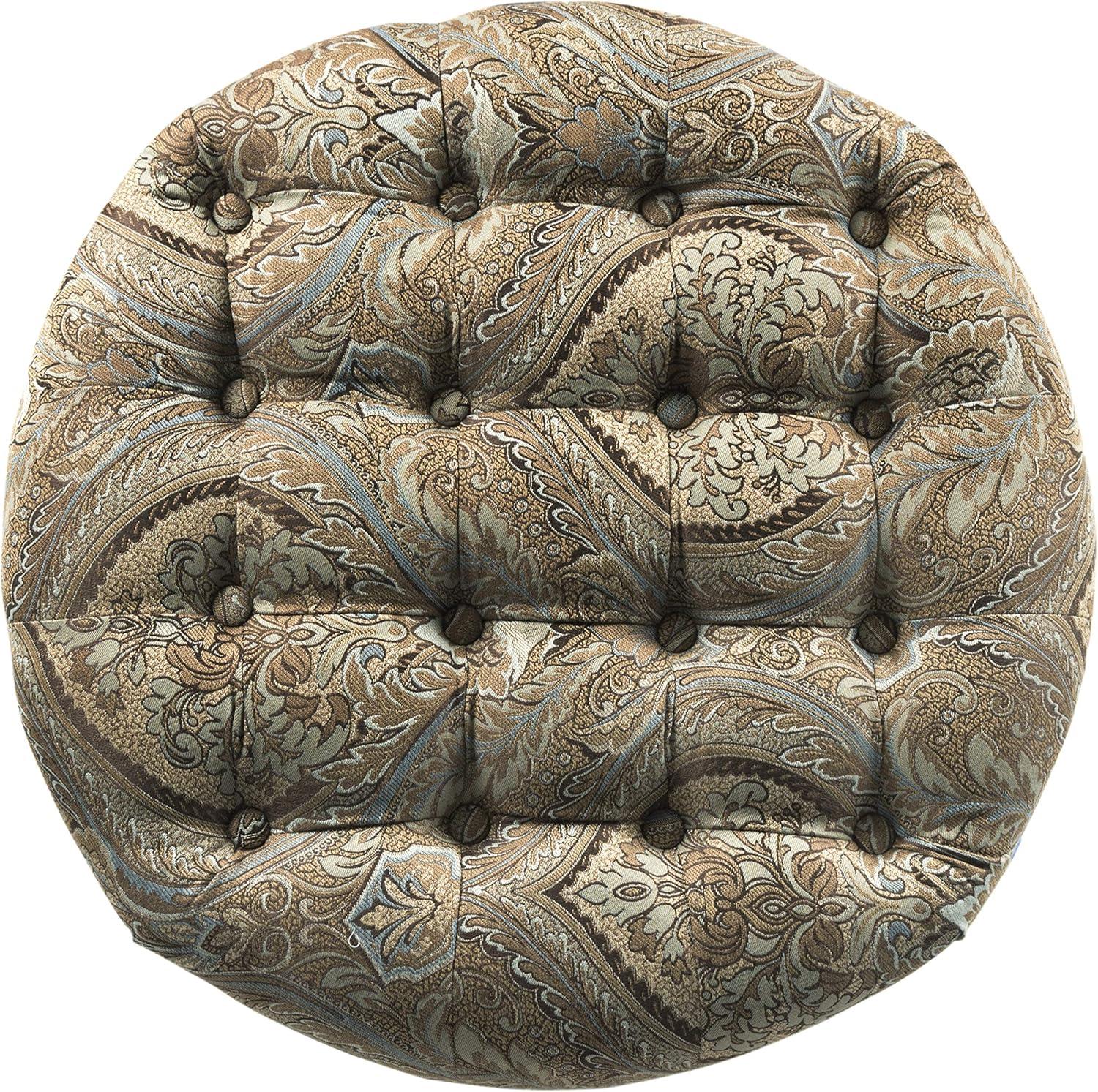 imageHomePop Home Decor Button Round Storage Ottoman Ottoman with Storage for Living Room amp Bedroom Light Camel Faux LeatherBrown and Teal