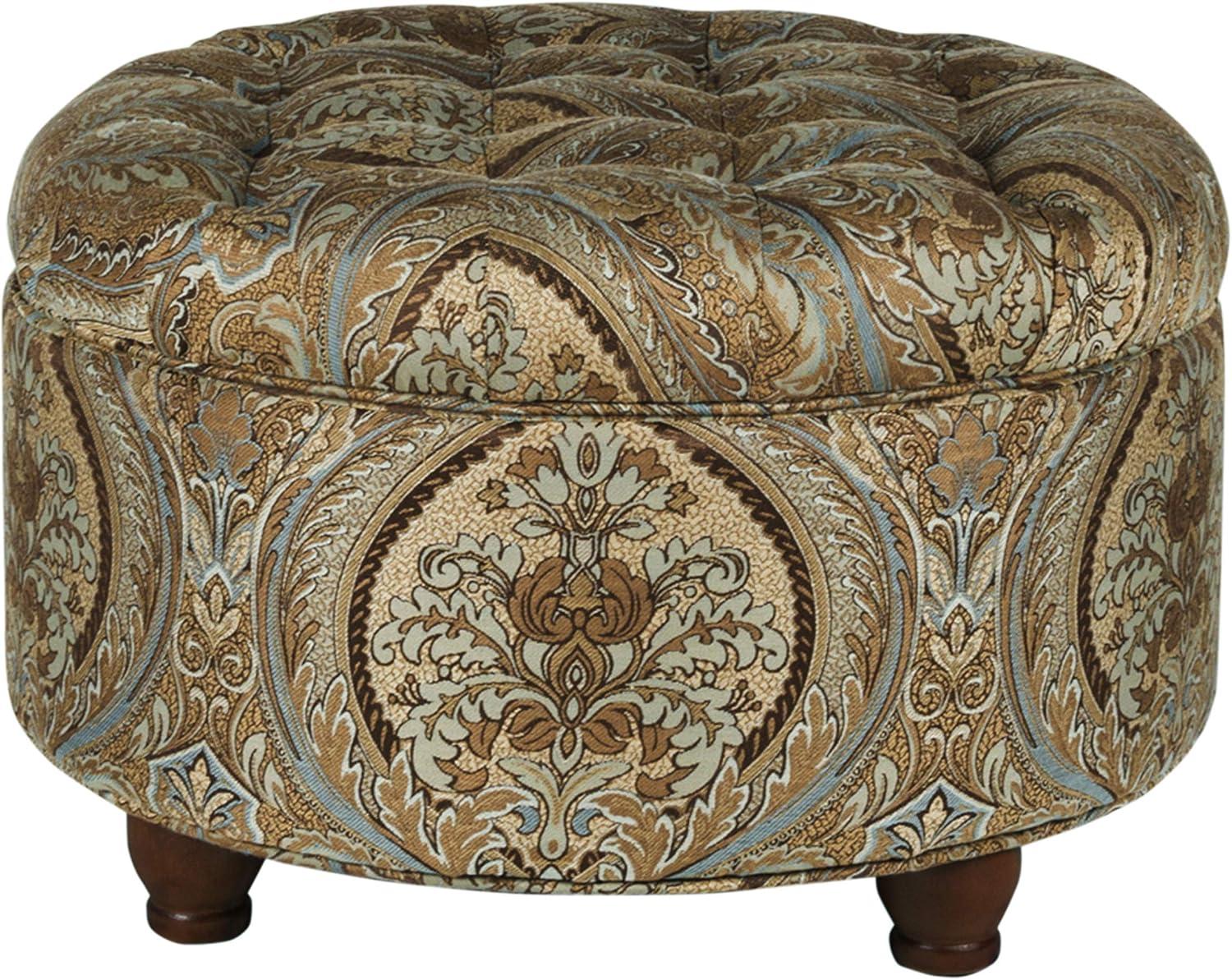 imageHomePop Home Decor Button Round Storage Ottoman Ottoman with Storage for Living Room amp Bedroom Light Camel Faux LeatherBrown and Teal