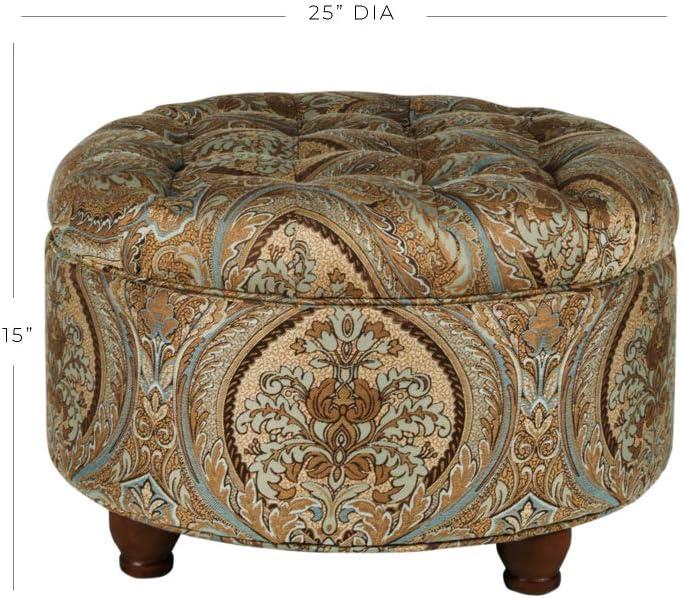 imageHomePop Home Decor Button Round Storage Ottoman Ottoman with Storage for Living Room amp Bedroom Light Camel Faux LeatherBrown and Teal