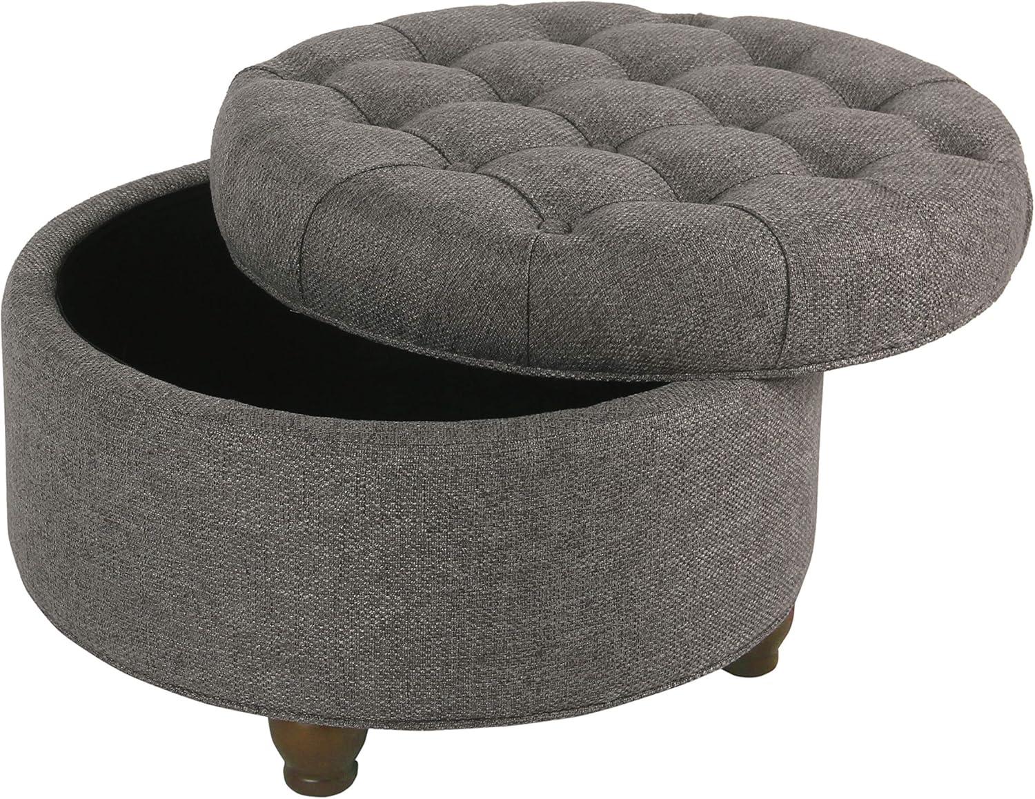 imageHomePop Home Decor Button Round Storage Ottoman Ottoman with Storage for Living Room amp Bedroom Light Camel Faux LeatherDark Gray