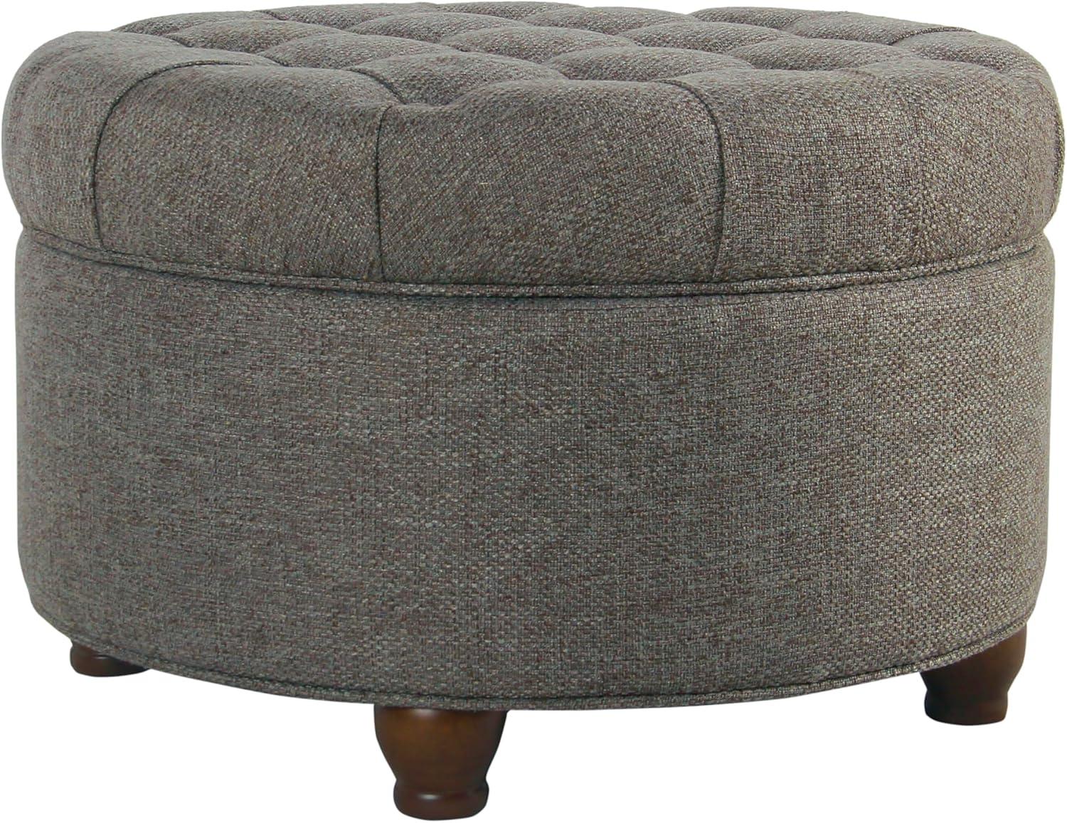 imageHomePop Home Decor Button Round Storage Ottoman Ottoman with Storage for Living Room amp Bedroom Light Camel Faux LeatherDark Gray