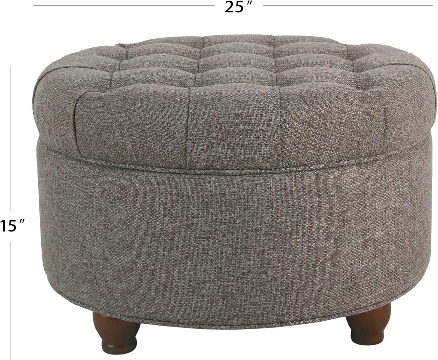 imageHomePop Home Decor Button Round Storage Ottoman Ottoman with Storage for Living Room amp Bedroom Light Camel Faux LeatherDark Gray