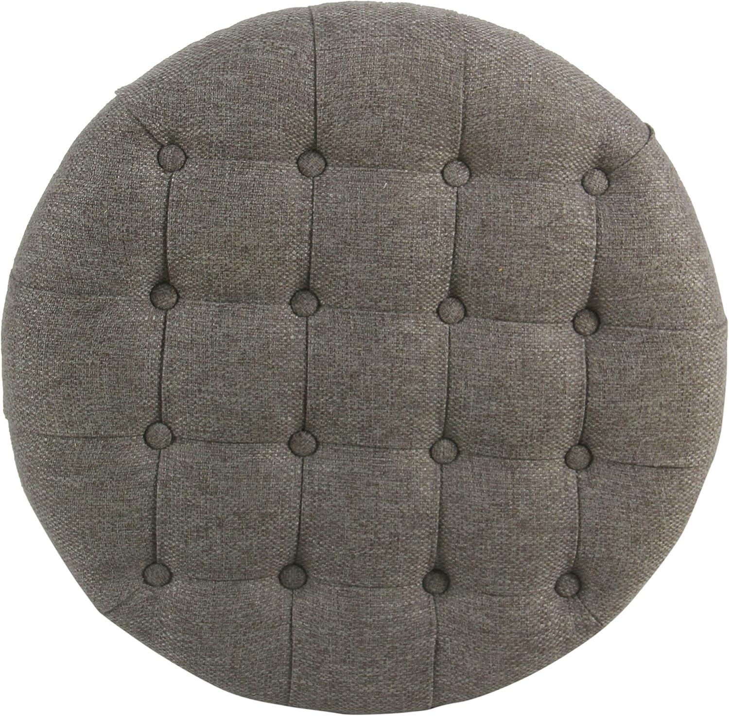 imageHomePop Home Decor Button Round Storage Ottoman Ottoman with Storage for Living Room amp Bedroom Light Camel Faux LeatherDark Gray